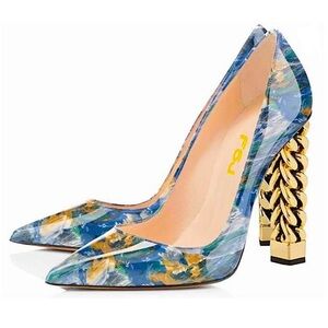 FSJ Blue and Gold Stiletto Heels- Brand New